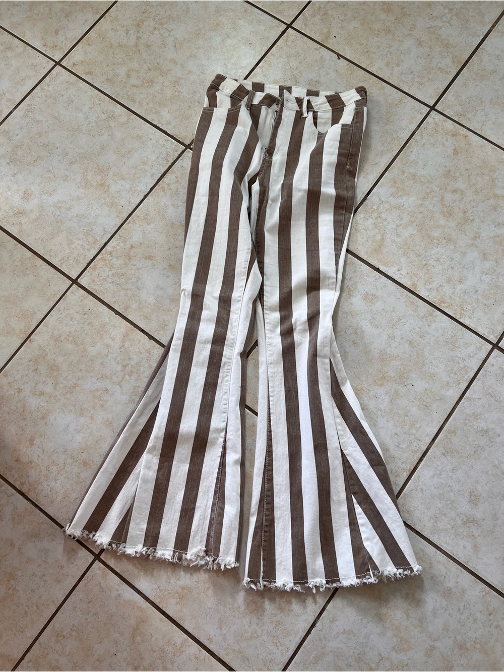 Saints & Hearts Striped Brown & White Flare Jeans